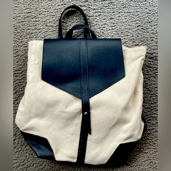 Deux Lux cream canvas Black vegan leather backpack -EUC Deux Lux Vegan Leather Black/Cream Canvas Backpack - New In  main image 4